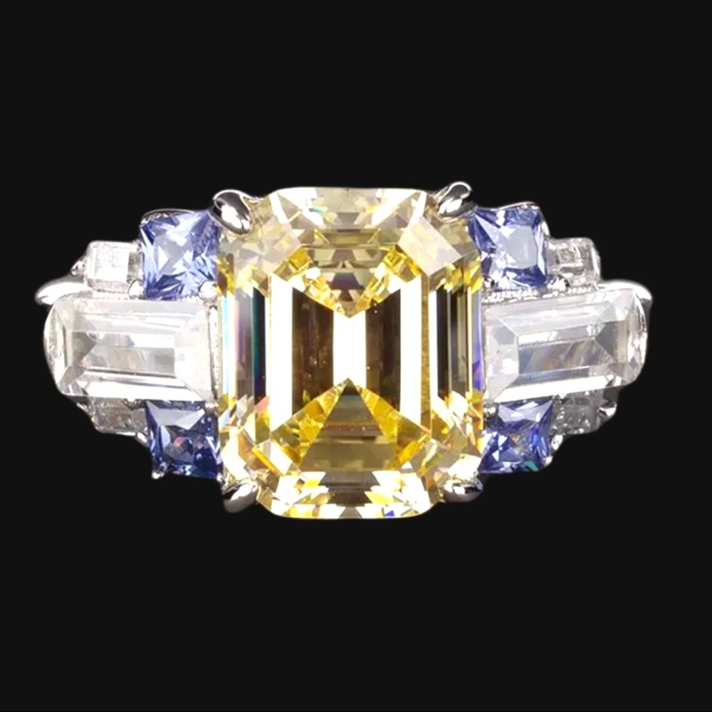 The Litsa Art Deco Sapphire Diamond 925 Silver Ring - Picture 7 of 10